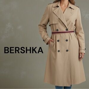 Bershka Classic Double-Breasted Lightweight Trench Coat with Belt Size M